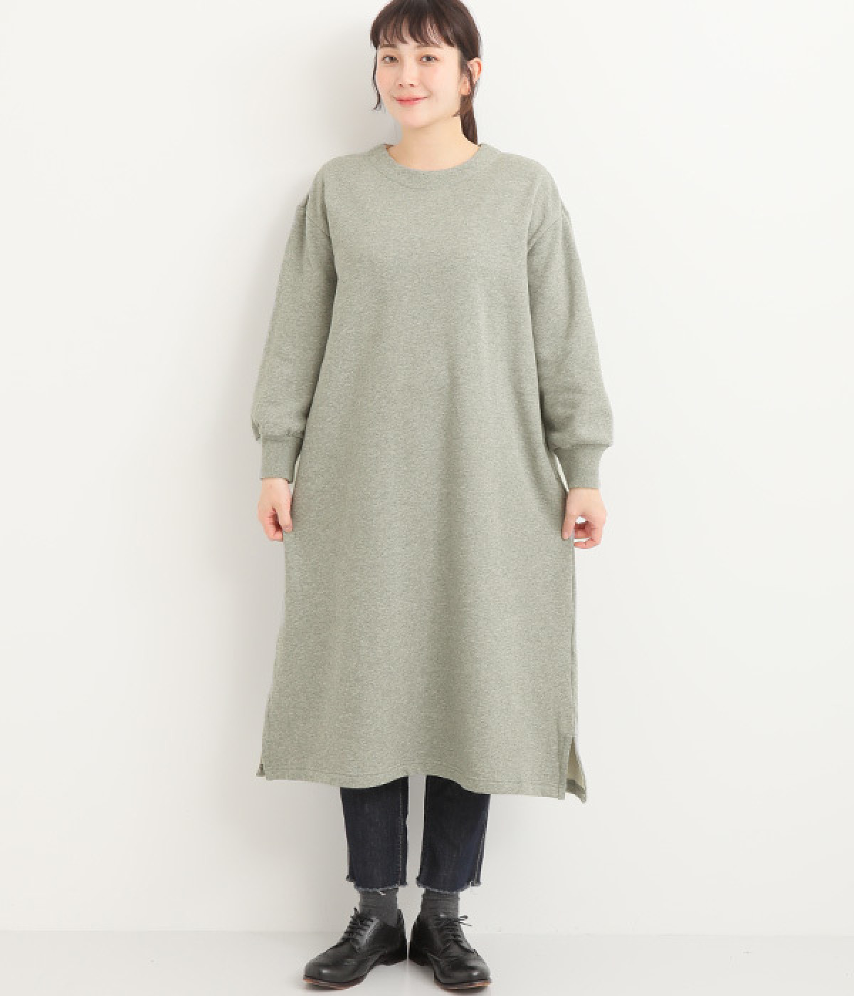コットン裏毛起毛ワンピース(グレー-ONESIZE)