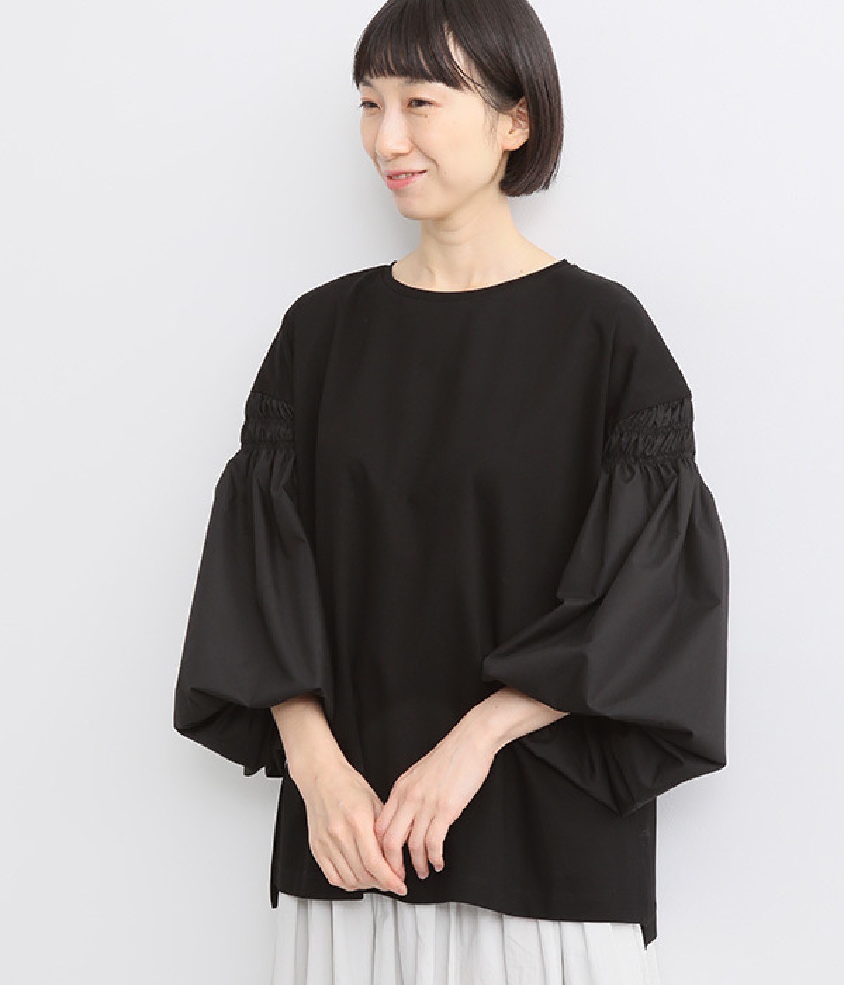 袖ボリュームシルケットコンビプルオーバー(ブラック-ONESIZE)