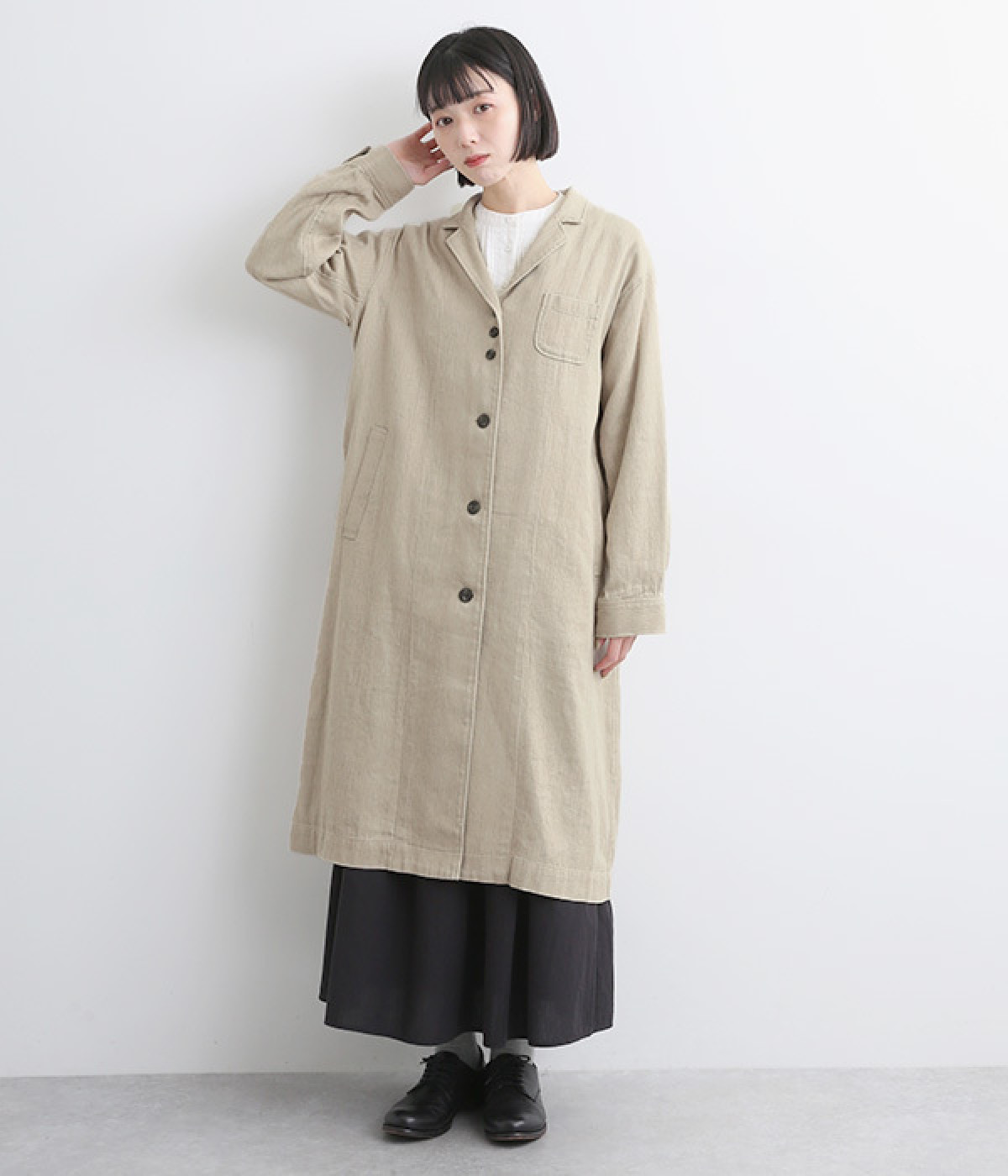 リネン混デニムコート(ライトベージュ-ONESIZE)