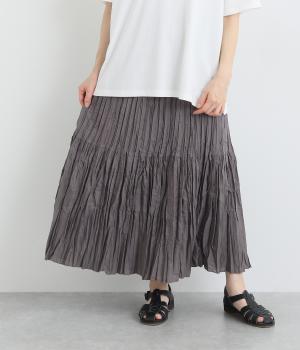 しわ加工プリーツスカート(チャコール-ONESIZE)