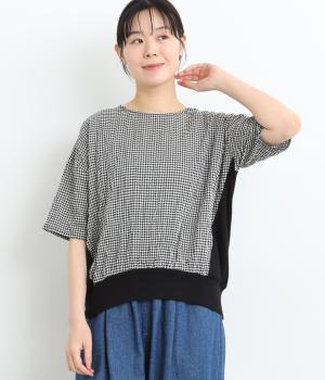 コットンシャーリング切替プルオーバー(ブラック系ギンガム-ONESIZE)