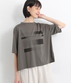 かすれボーダープリントTシャツ(チャコール-ONESIZE)