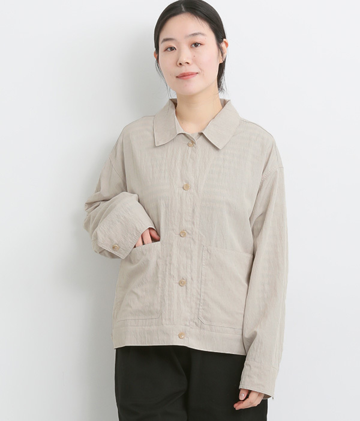 レーヨンナイロンvintagewash加工シャツジャケット(ライトベージュ-ONESIZE)