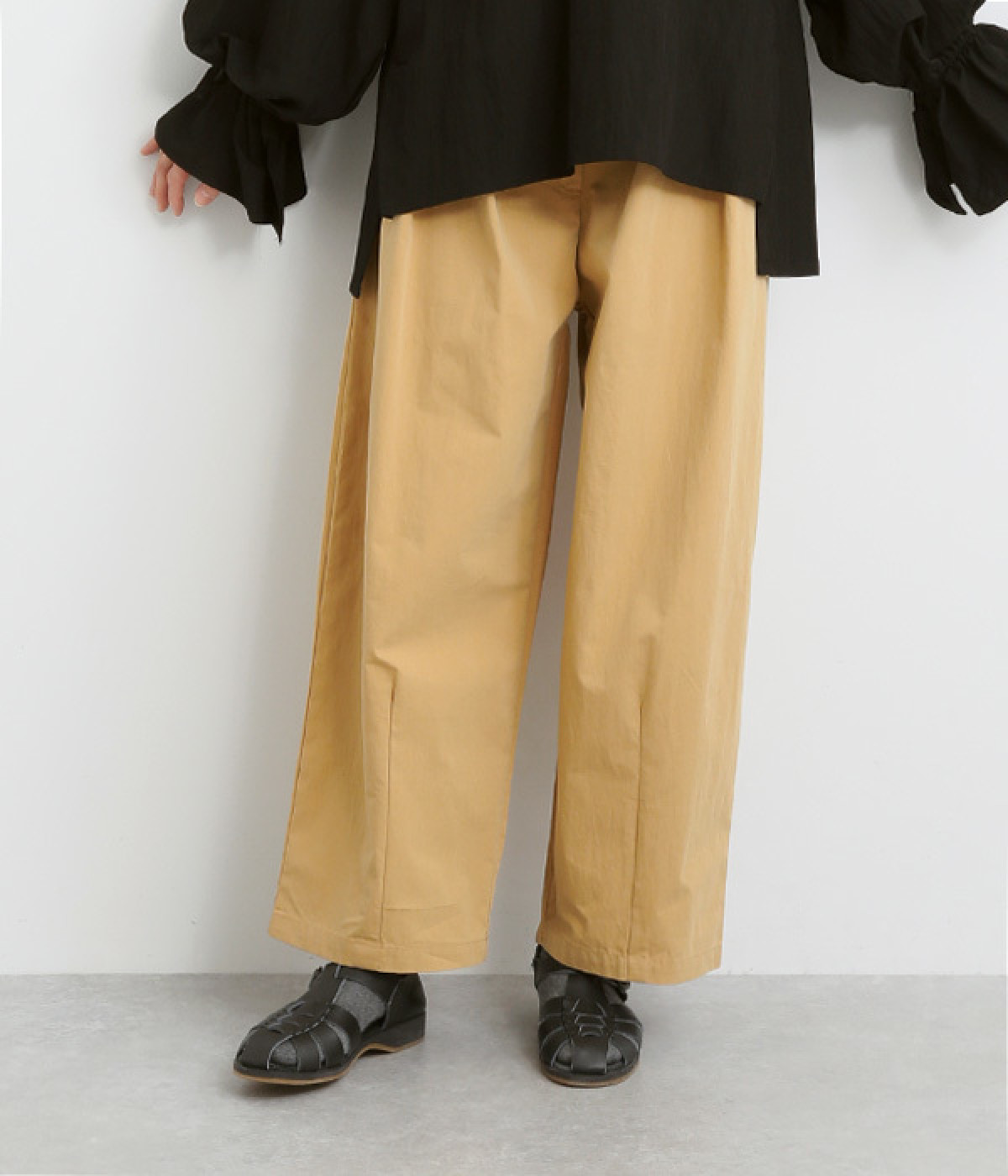 コットンナイロンバイオタックワイドパンツ(ベージュ-ONESIZE)