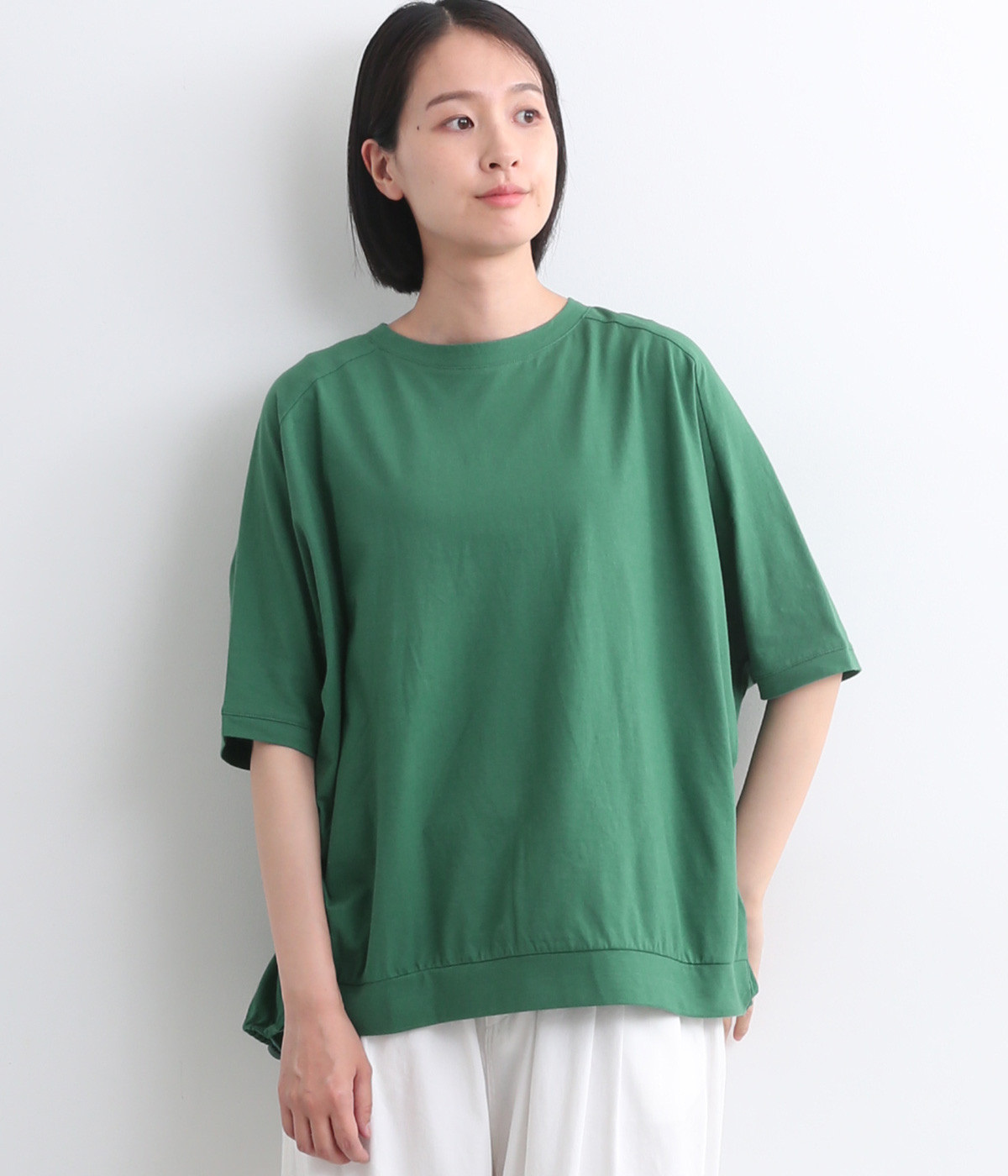コットン背面タックギャザープルオーバー(グリーン-ONESIZE)