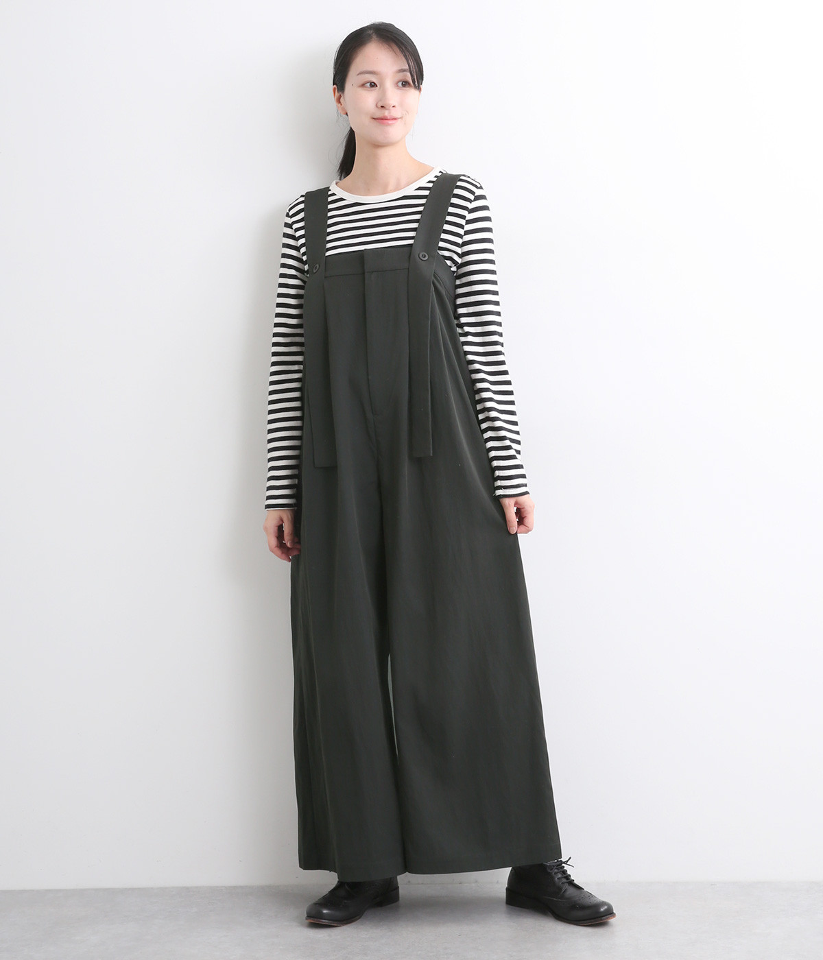 レーヨンナイロンツイルサロペットパンツ(チャコール-ONESIZE)