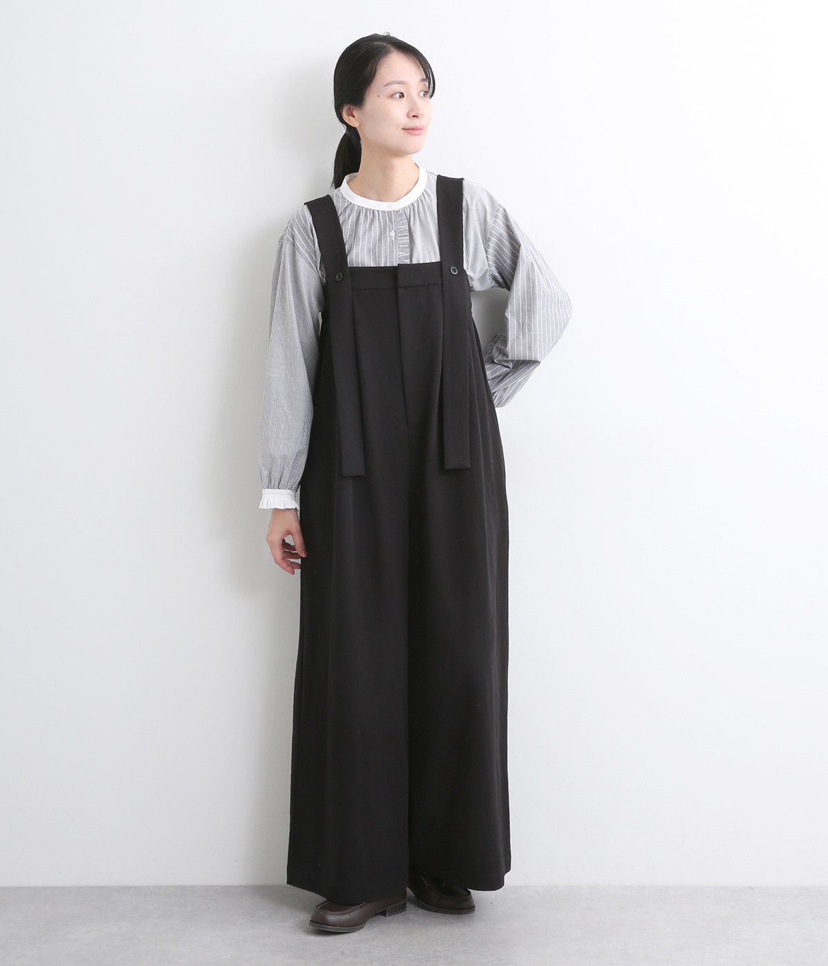 レーヨンナイロンツイルサロペットパンツ(ブラック-ONESIZE)