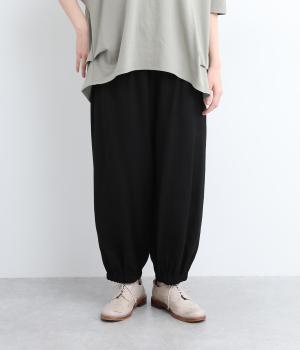 ポリレーヨンナイロン裾ゴムイージーパンツ(ブラック-ONESIZE)