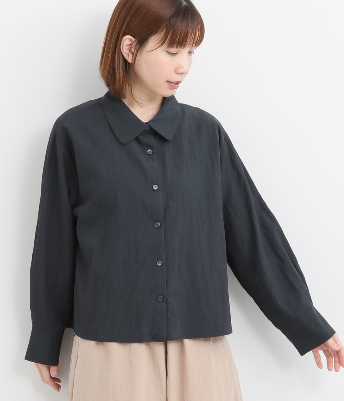 レーヨンナイロン切替袖シャツ(ネイビー-ONESIZE)