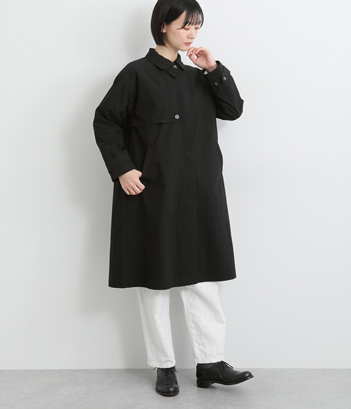 コットンナイロンワッシャートレンチコート(ブラック-ONESIZE)
