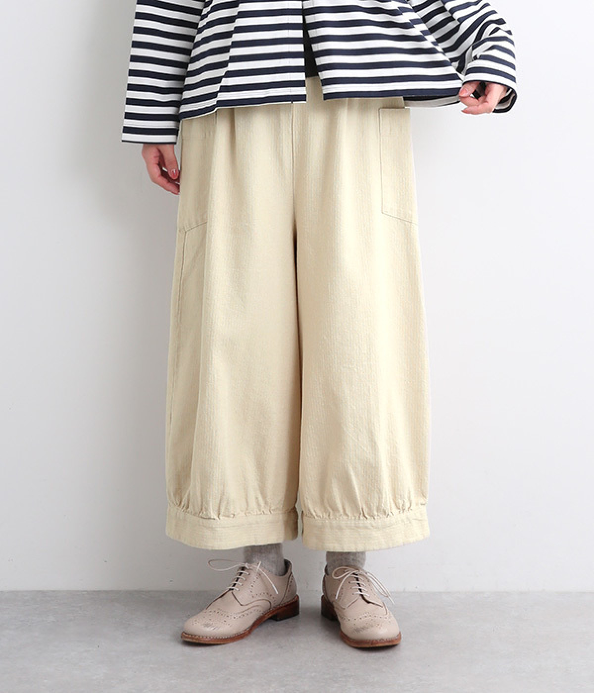 コットン変わり織ワイドパンツ(グレージュ-ONESIZE)