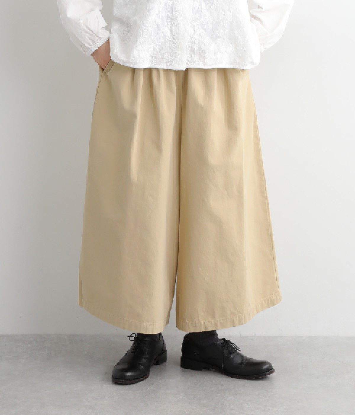 コットンライトキャンバスワイドパンツ(ベージュ-ONESIZE)