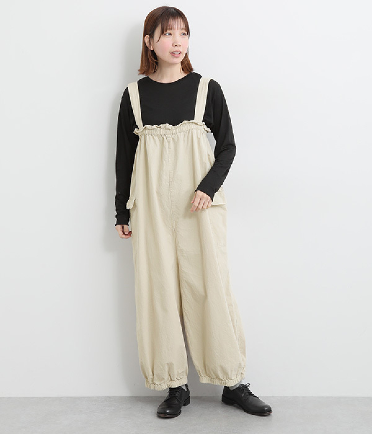 コットンリップストップ日本製品染めサロペット(グレージュ-ONESIZE)