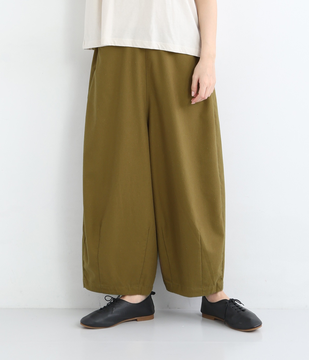 レーヨン混コットンリネン平織コクーンパンツ(オリーブカーキ-ONESIZE)