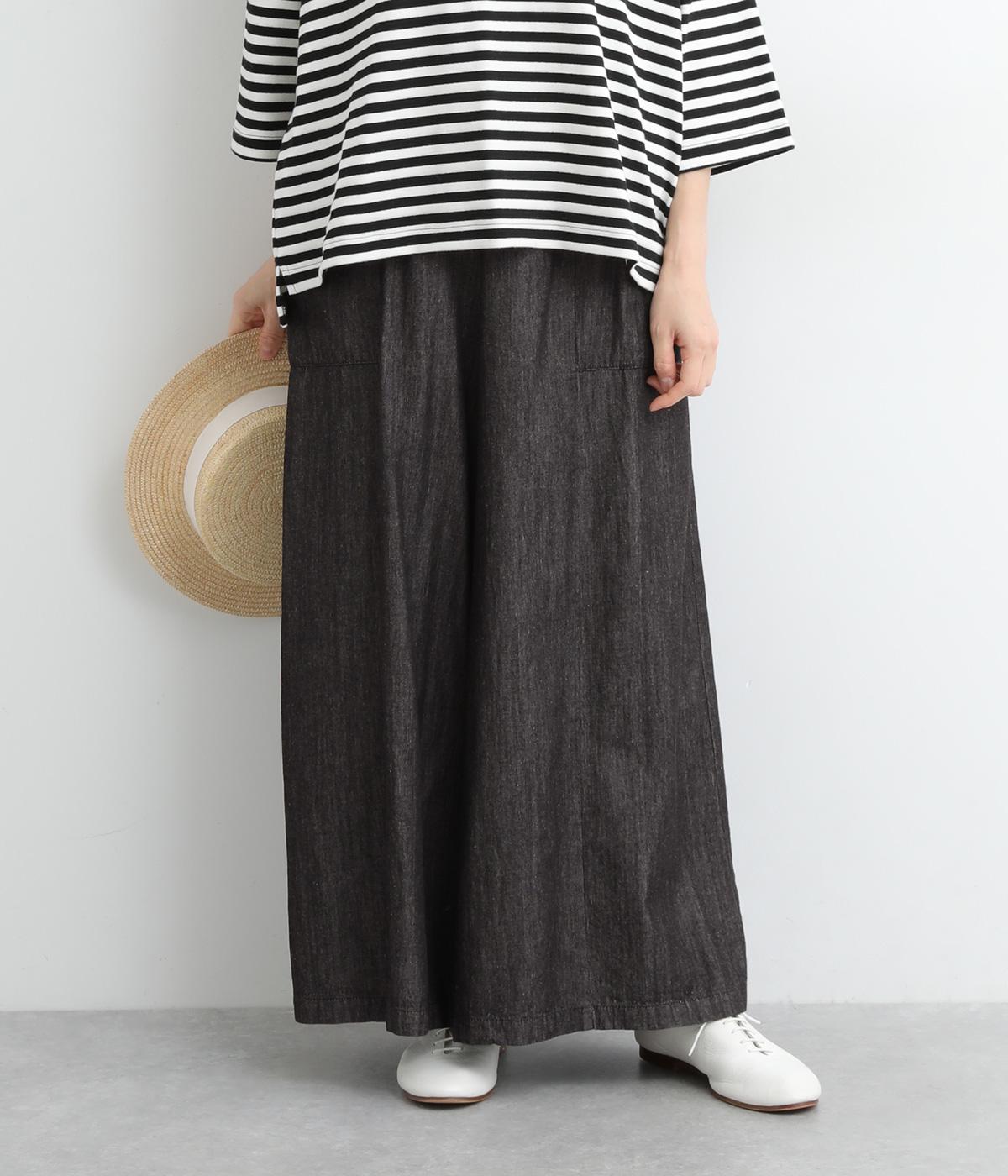 コットンデニムビックポケットワイドパンツ(クロ-ONESIZE)