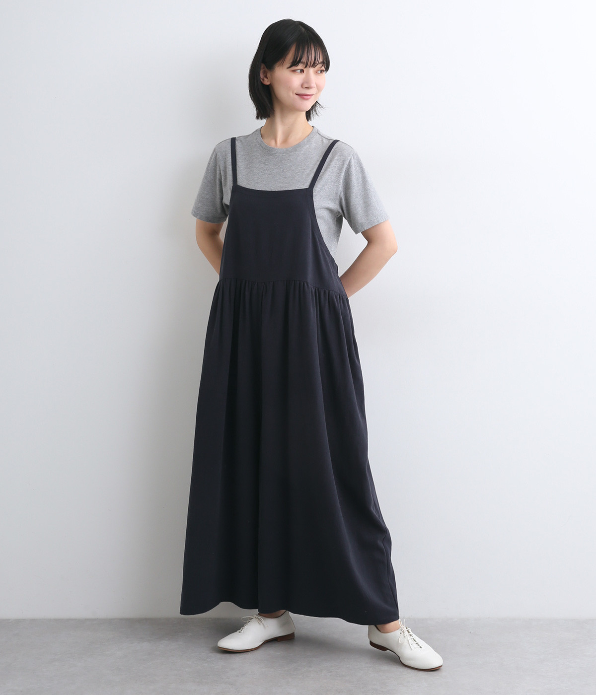 リネンレーヨン平織　キャミサロペットパンツ(ネイビー-ONESIZE)