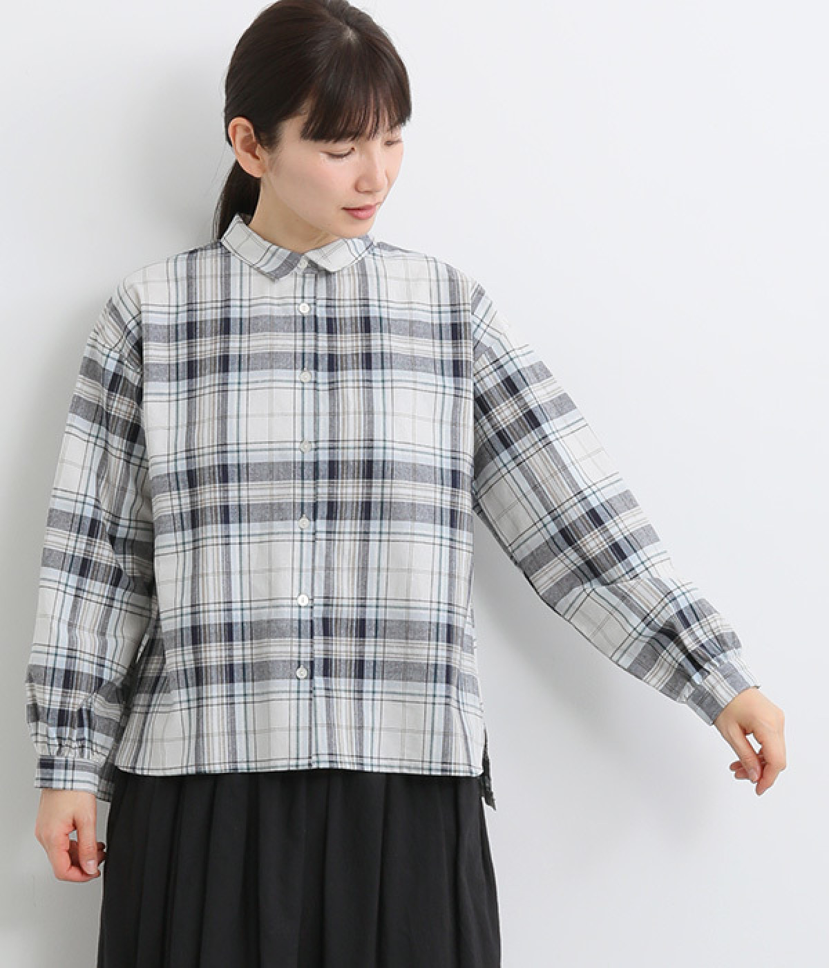 コットン平織チェック柄シャツ(エクリュ-ONESIZE)