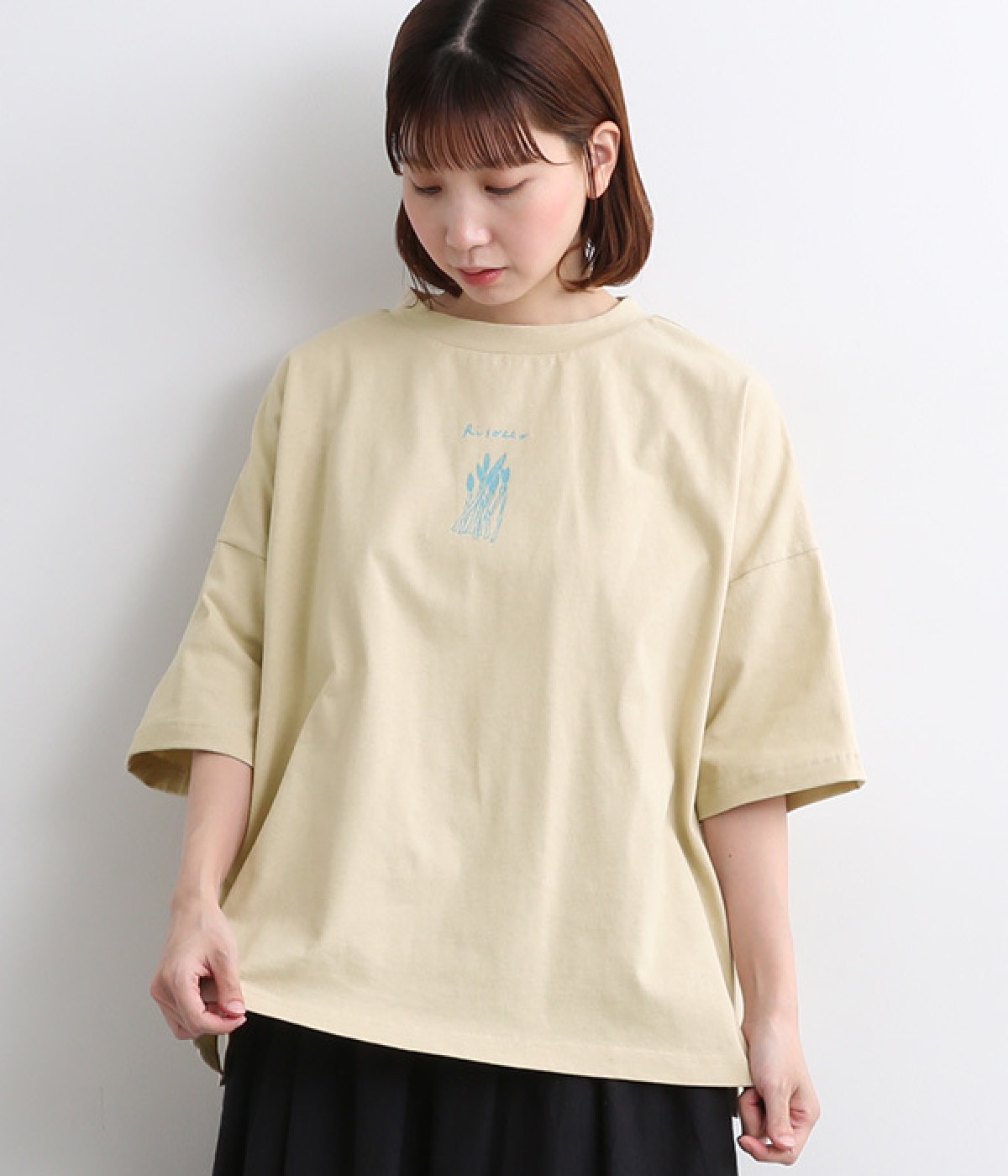 空紡糸天竺6分袖Tシャツ(スモークベージュ-ONESIZE)