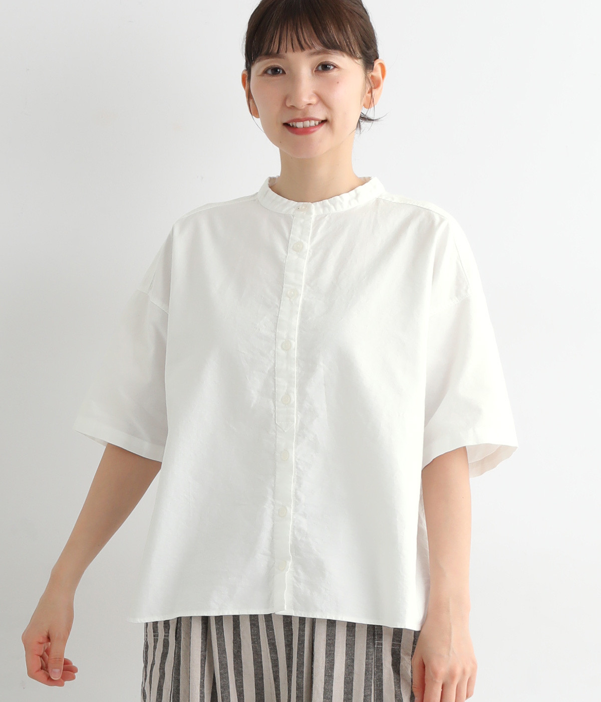 オックス日本製品染め5分袖ワイドシャツ(ホワイト-ONESIZE)