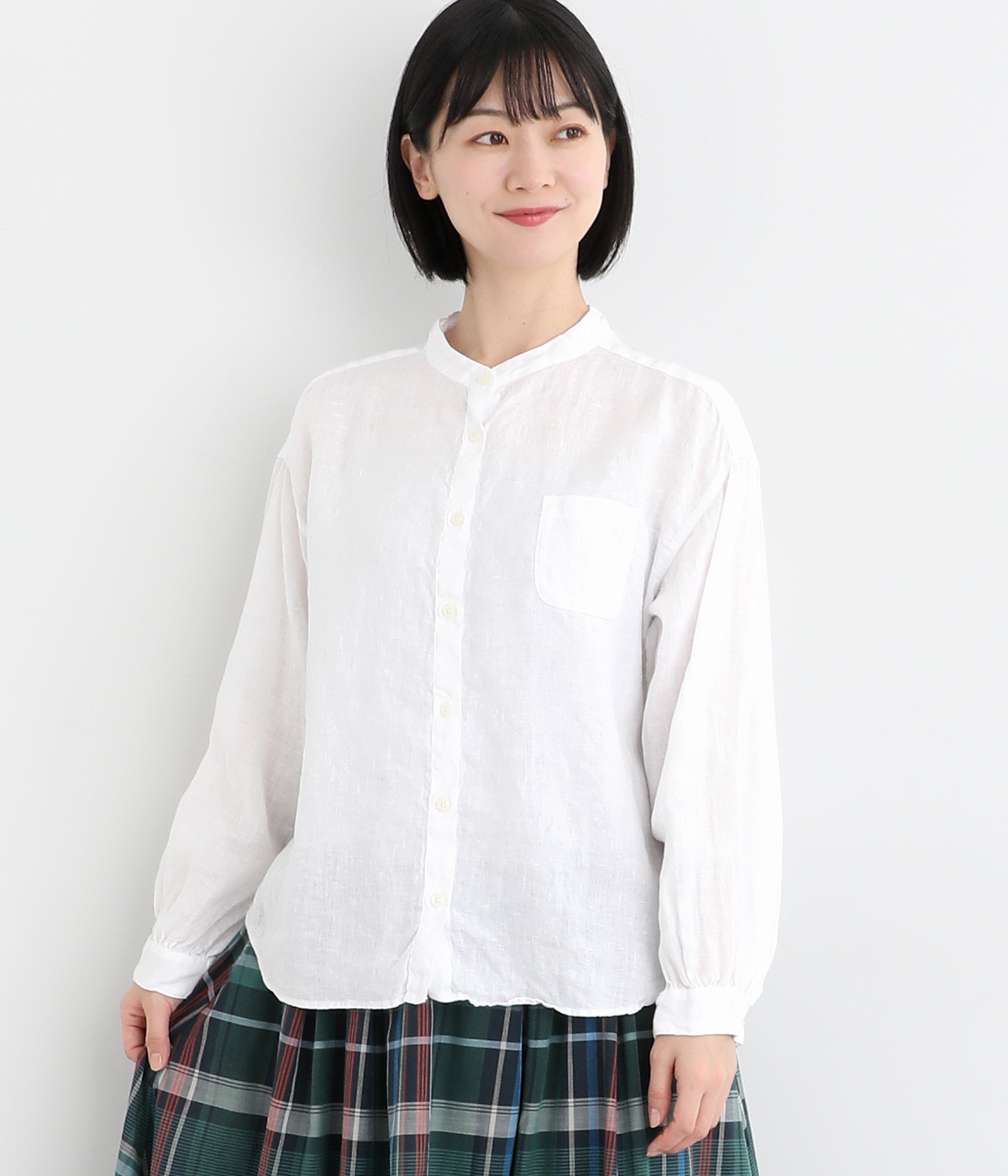 リネン平織日本製品染胸ポケット付きシャツ(シロ-ONESIZE)