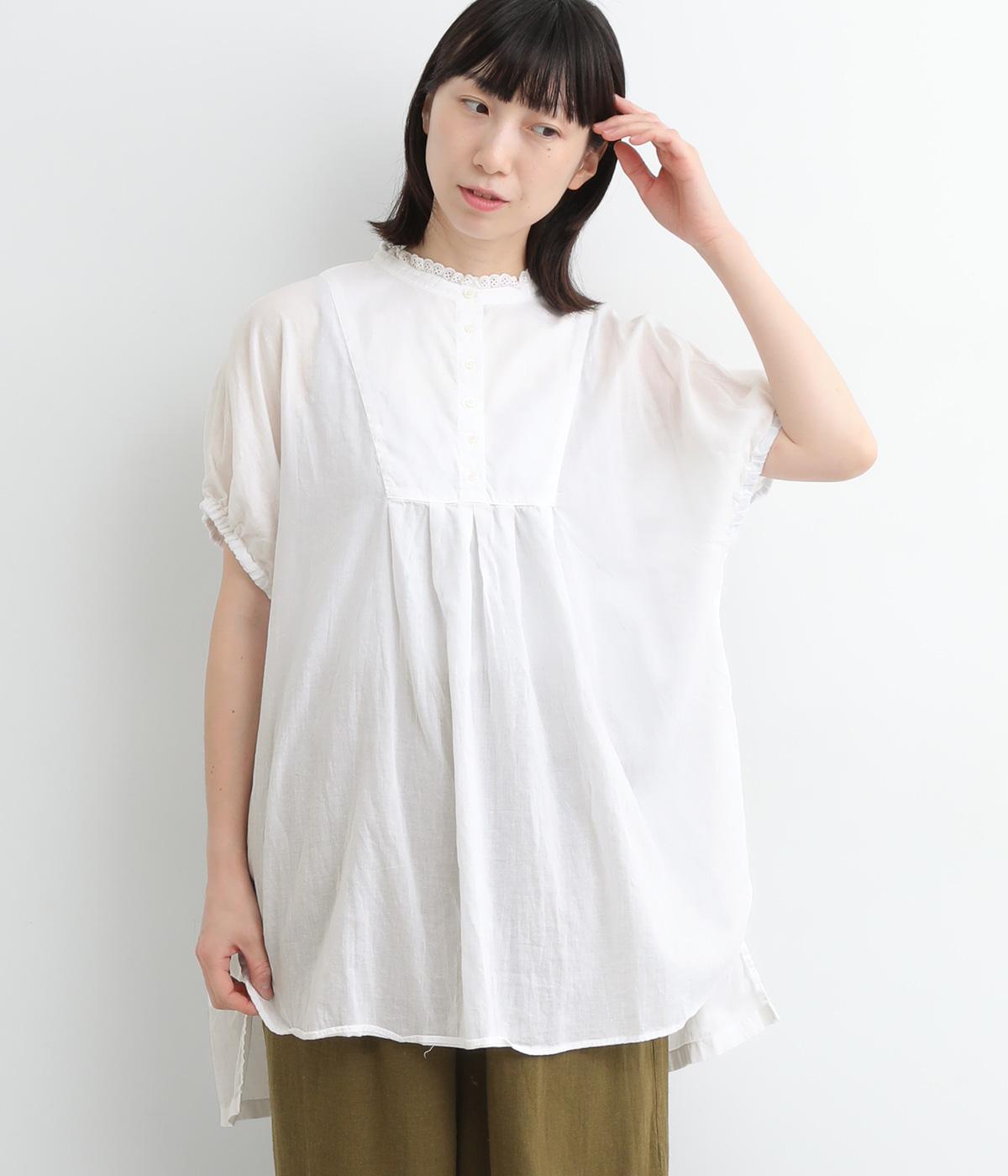 コットンボイル日本製品染レース襟ブラウス(シロ-ONESIZE)