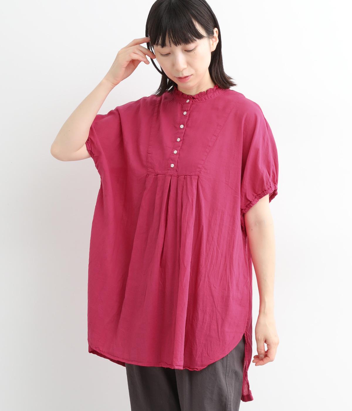 コットンボイル日本製品染レース襟ブラウス(ピンク-ONESIZE)