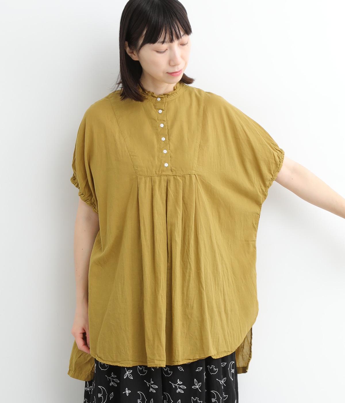コットンボイル日本製品染レース襟ブラウス(マスタード-ONESIZE)