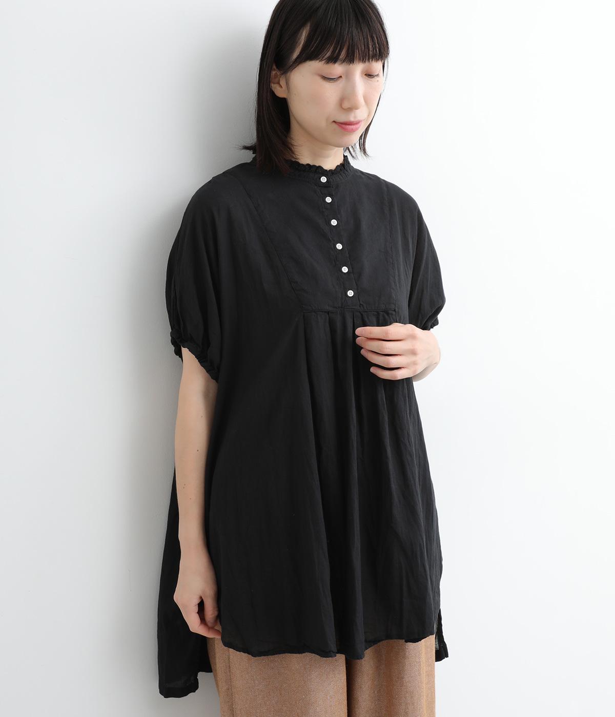 コットンボイル日本製品染レース襟ブラウス(クロ-ONESIZE)