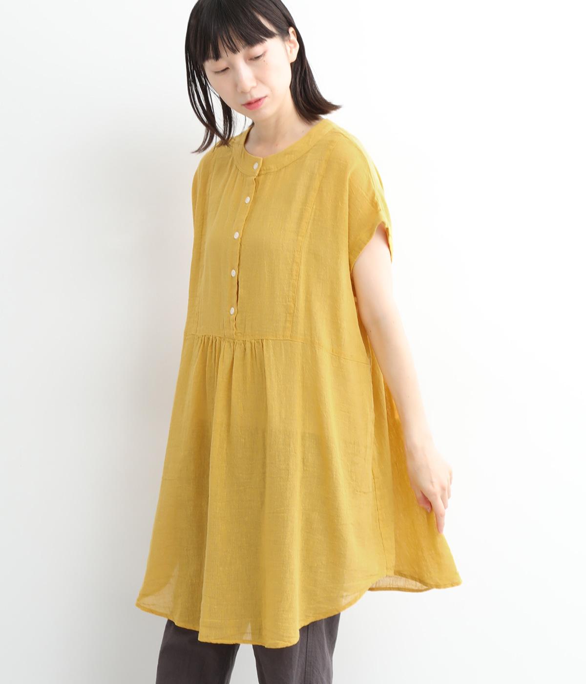 コットンリネンガーゼ2wayチュニック(イエロー-ONESIZE)