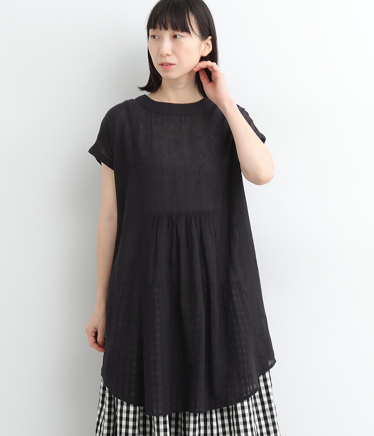 コットンリネンガーゼ2wayチュニック(クロ-ONESIZE)