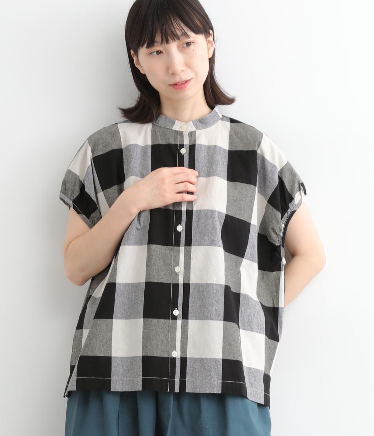 コットン平織ブロックチェックブラウス(クロ-ONESIZE)