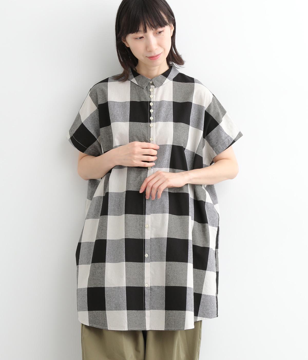 コットン平織ブロックチェック2wayチュニック(クロ-ONESIZE)