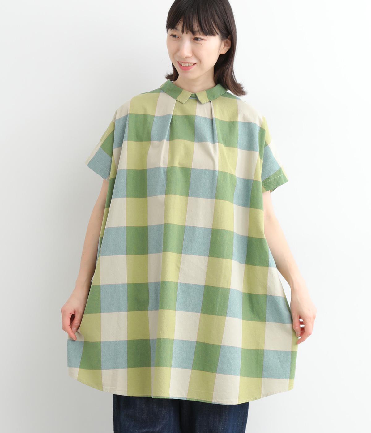 コットン平織ブロックチェック2wayチュニック(ピスタチオ-ONESIZE)