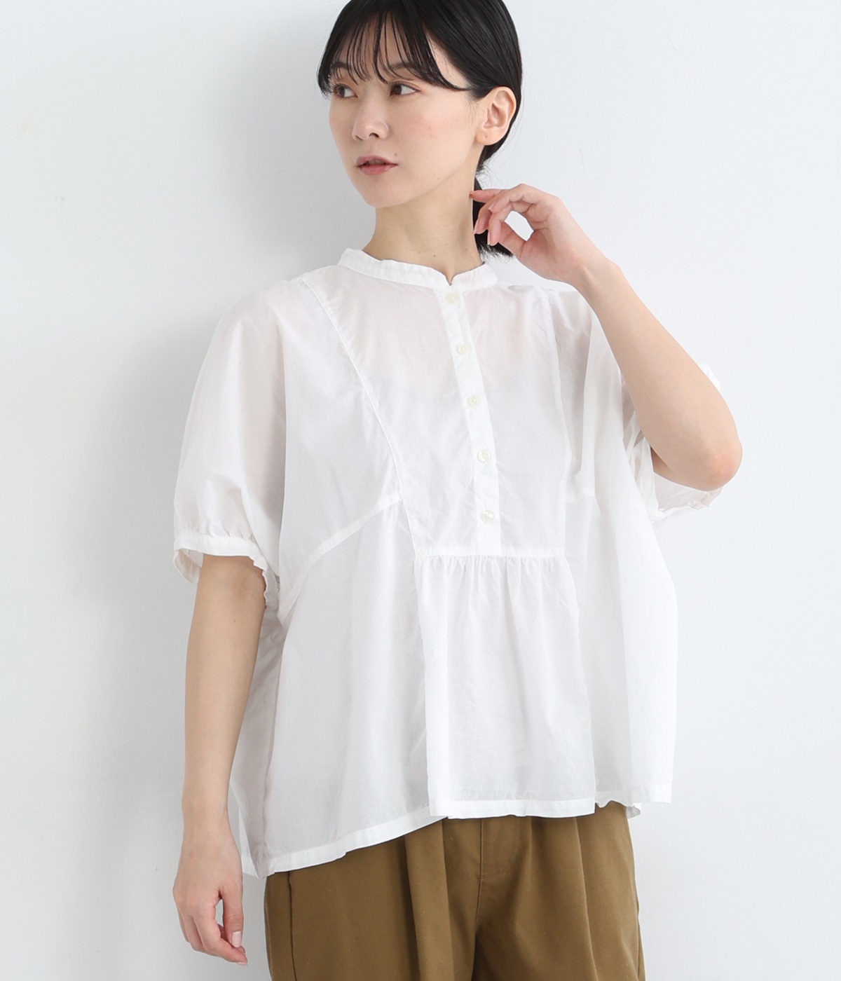 コットンローン日本製品染ドルマンワイドブラウス(オフシロ-ONESIZE)