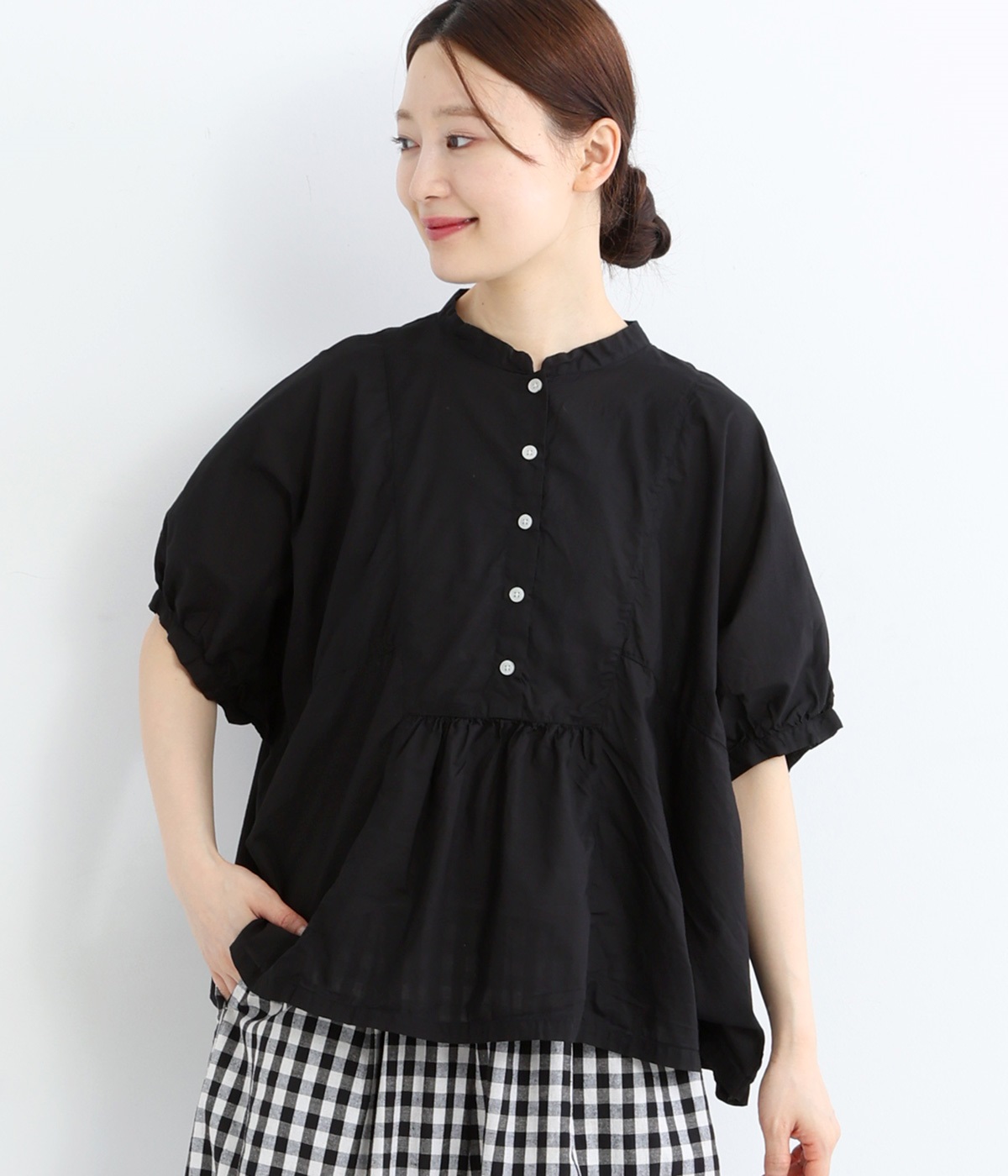 コットンローン日本製品染ドルマンワイドブラウス(スミクロ-ONESIZE)