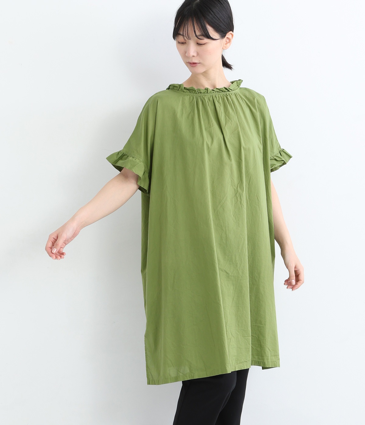 コットンローン日本製品染2wayチュニック(グラスグリーン-ONESIZE)