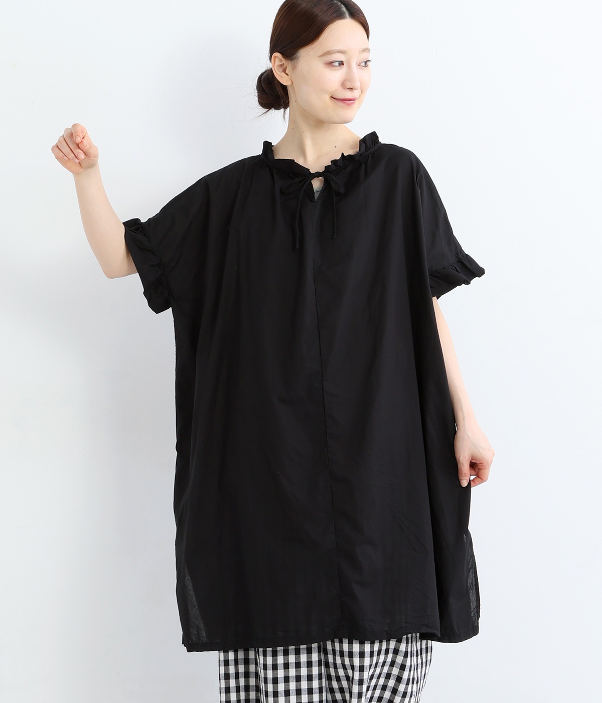 コットンローン日本製品染2wayチュニック(スミクロ-ONESIZE)