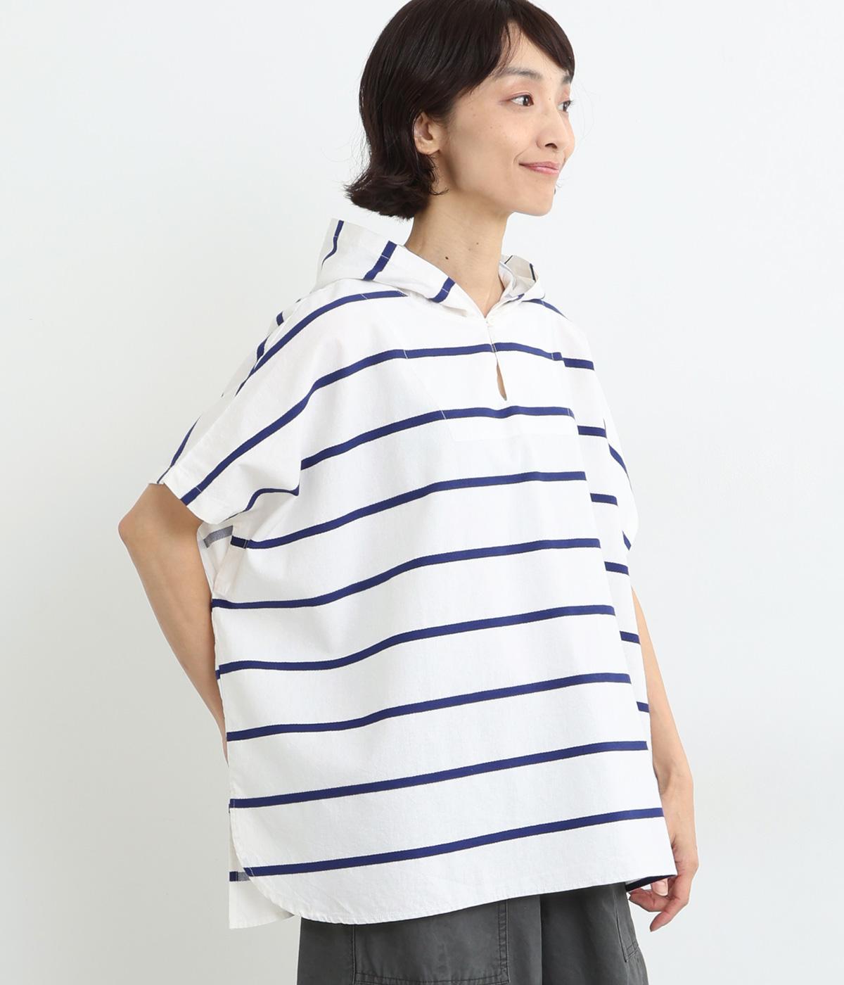 コットン織柄ボーダーワイドフーディー(オフシロ-ONESIZE)