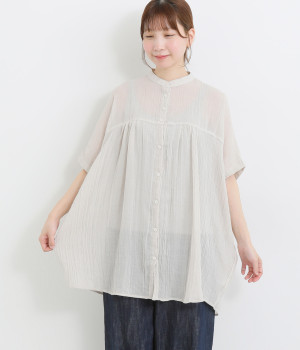 ソフトガーゼ切替ワイドギャザーチュニック(オフグレー-ONESIZE)
