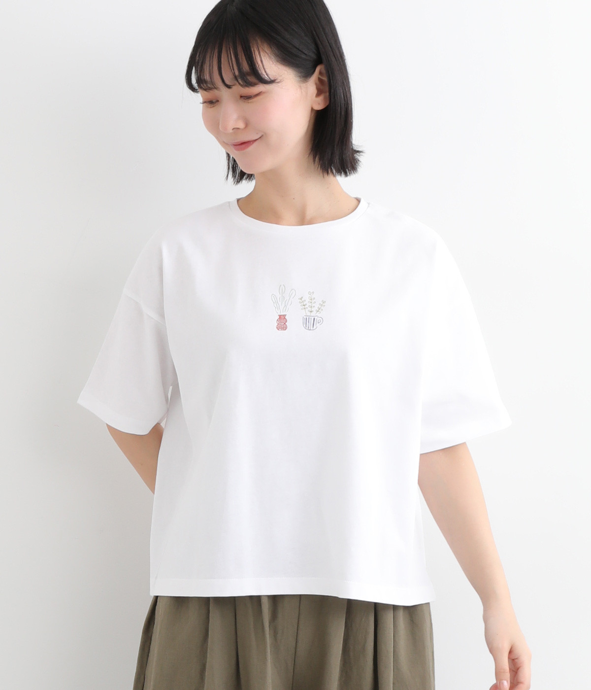 空紡糸天竺　プリントTシャツ(シロ-ONESIZE)
