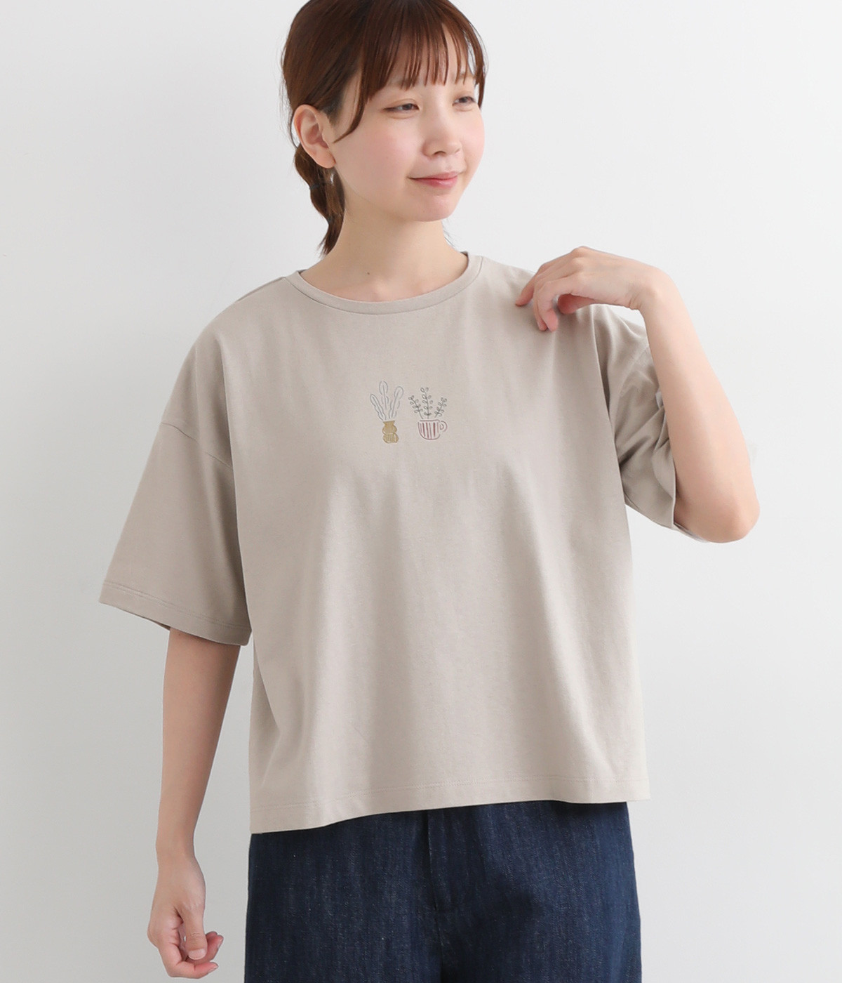 空紡糸天竺　プリントTシャツ(グレー-ONESIZE)