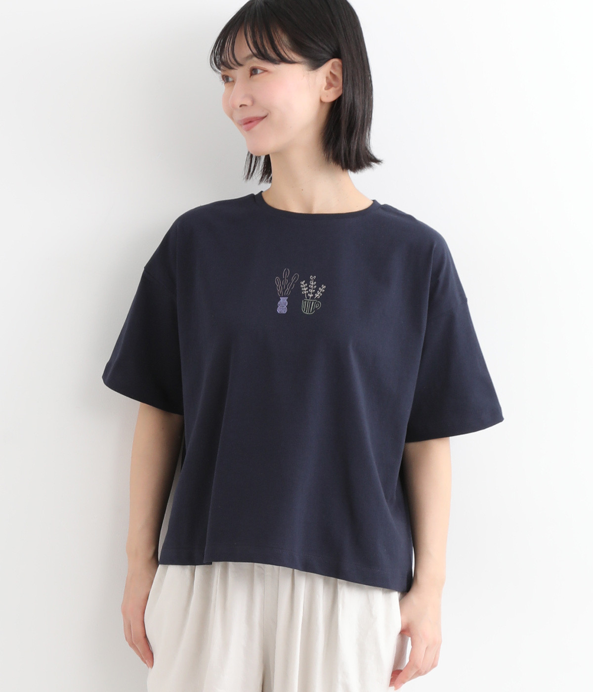 空紡糸天竺　プリントTシャツ(ネイビー-ONESIZE)