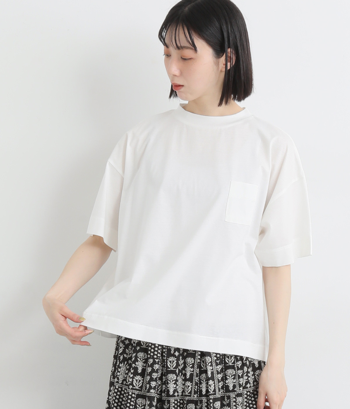 【tukuroi by SUN VALLEY】コットンシルケット天竺　モックネックプルオーバー(オフシロ-ONESIZE)