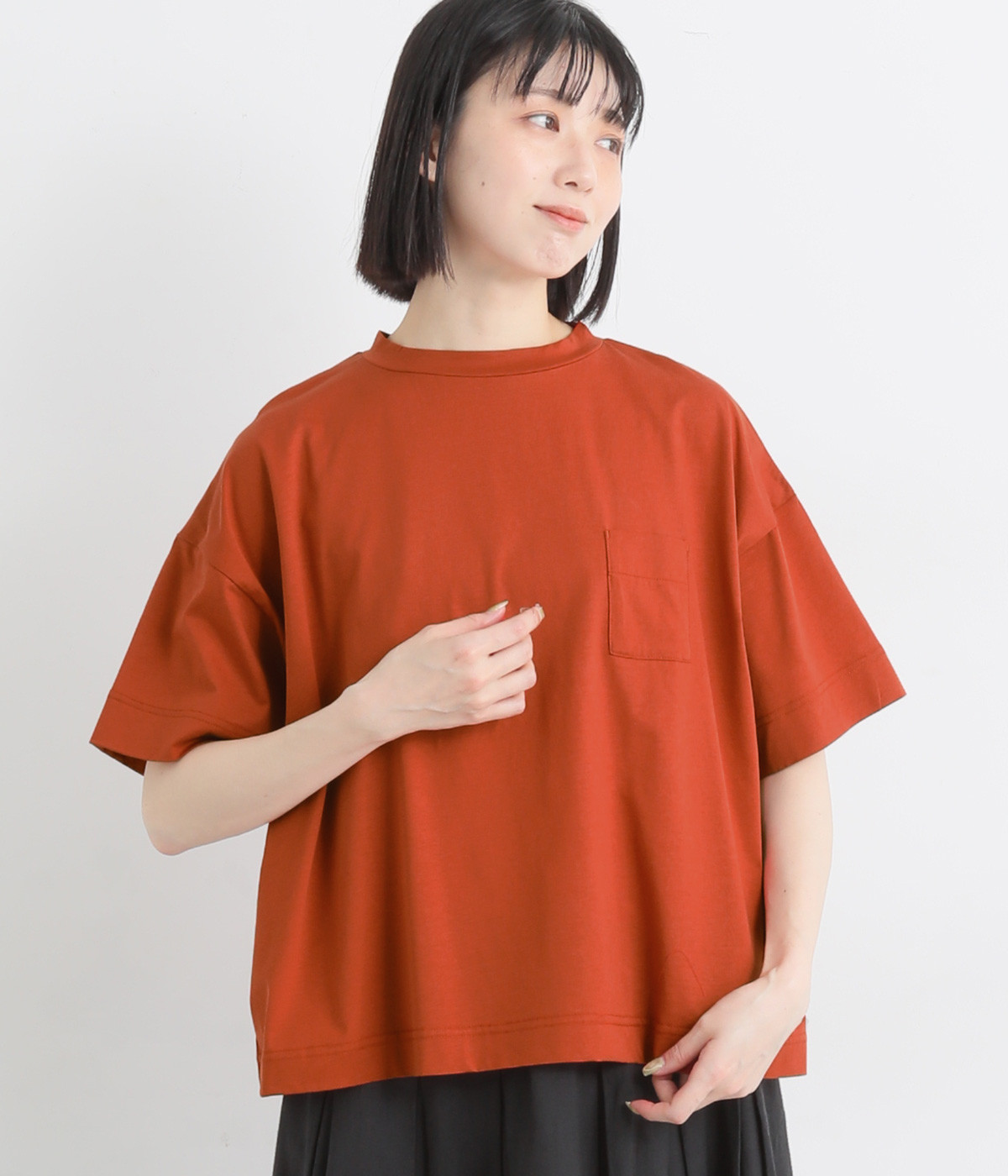 【tukuroi by SUN VALLEY】コットンシルケット天竺　モックネックプルオーバー(スカーレット-ONESIZE)