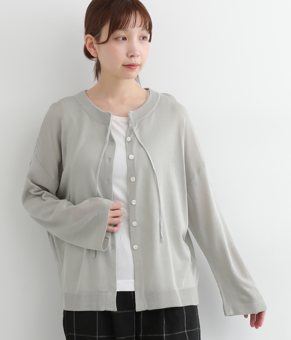 リネンライクアクリルニット接触冷感　2wayプルオーバー(ミント-ONESIZE)