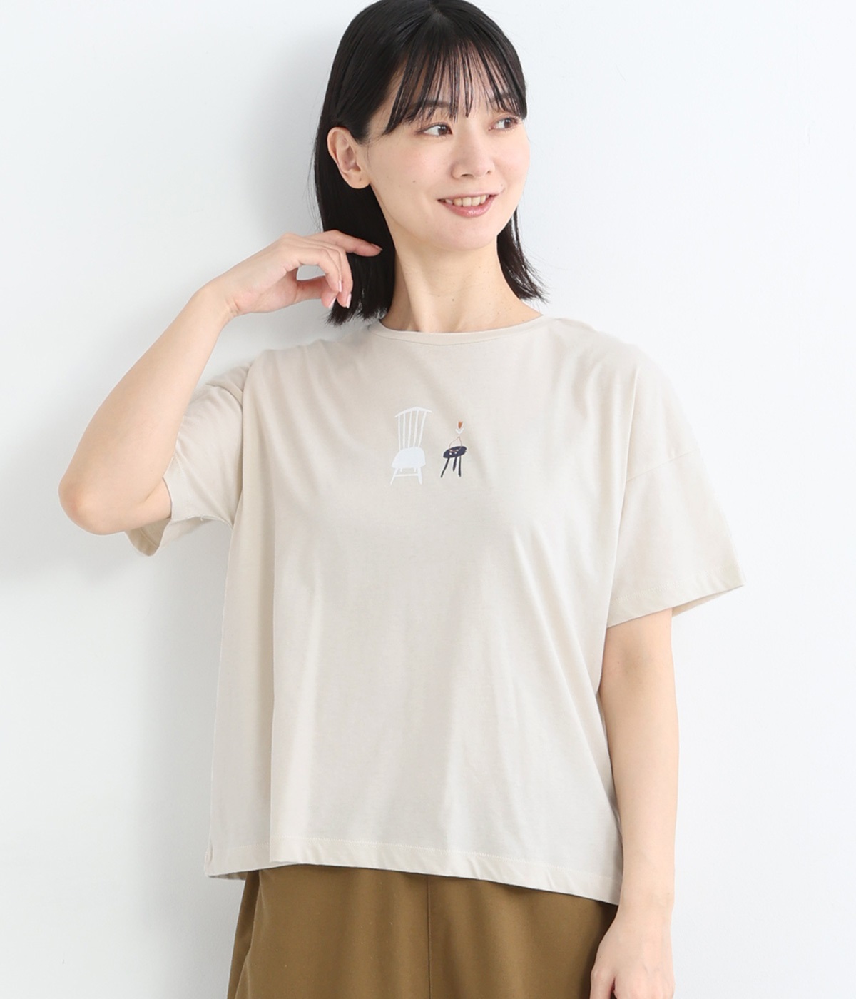 コットン天竺プリントTシャツ(ソフトベージュ-ONESIZE)