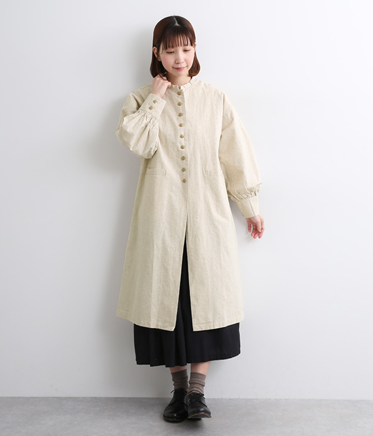 【tukuroi by SUN VALLEY】コットンリネン平織ワンピース(キナリ-ONESIZE)