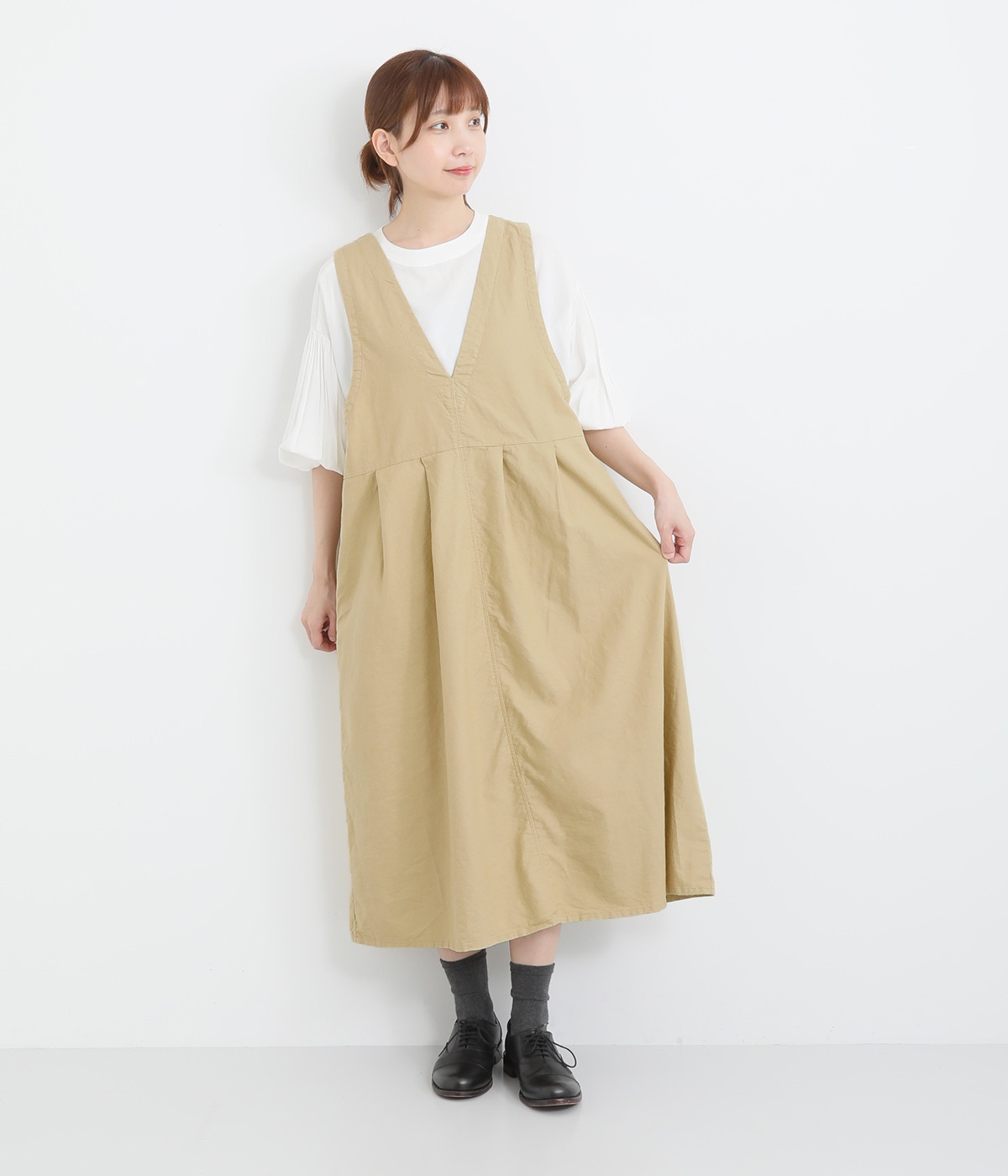 オックス日本製品染め2wayジャンパースカート(ベージュ-ONESIZE)