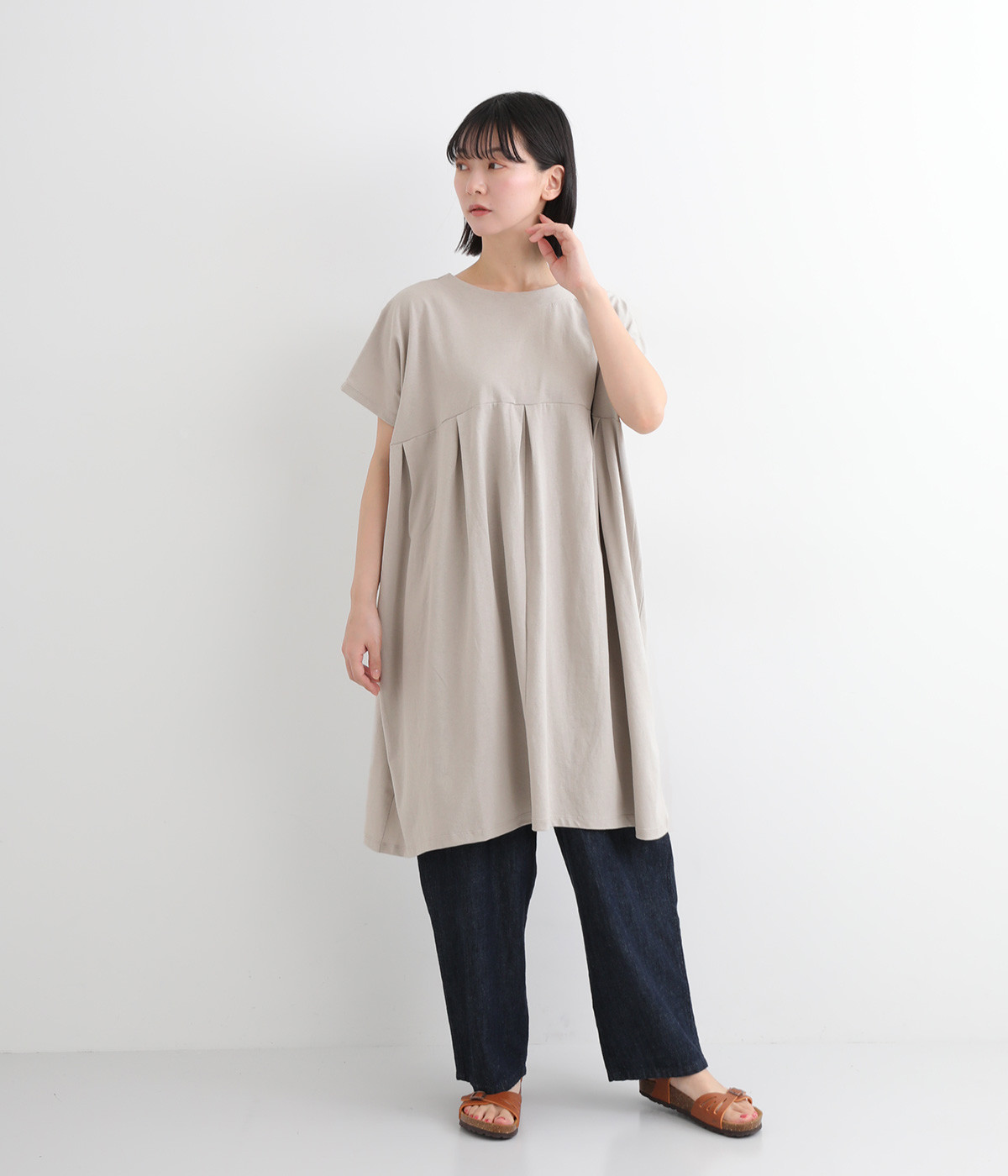 空紡糸天竺　ワイド2wayワンピース(グレー-ONESIZE)