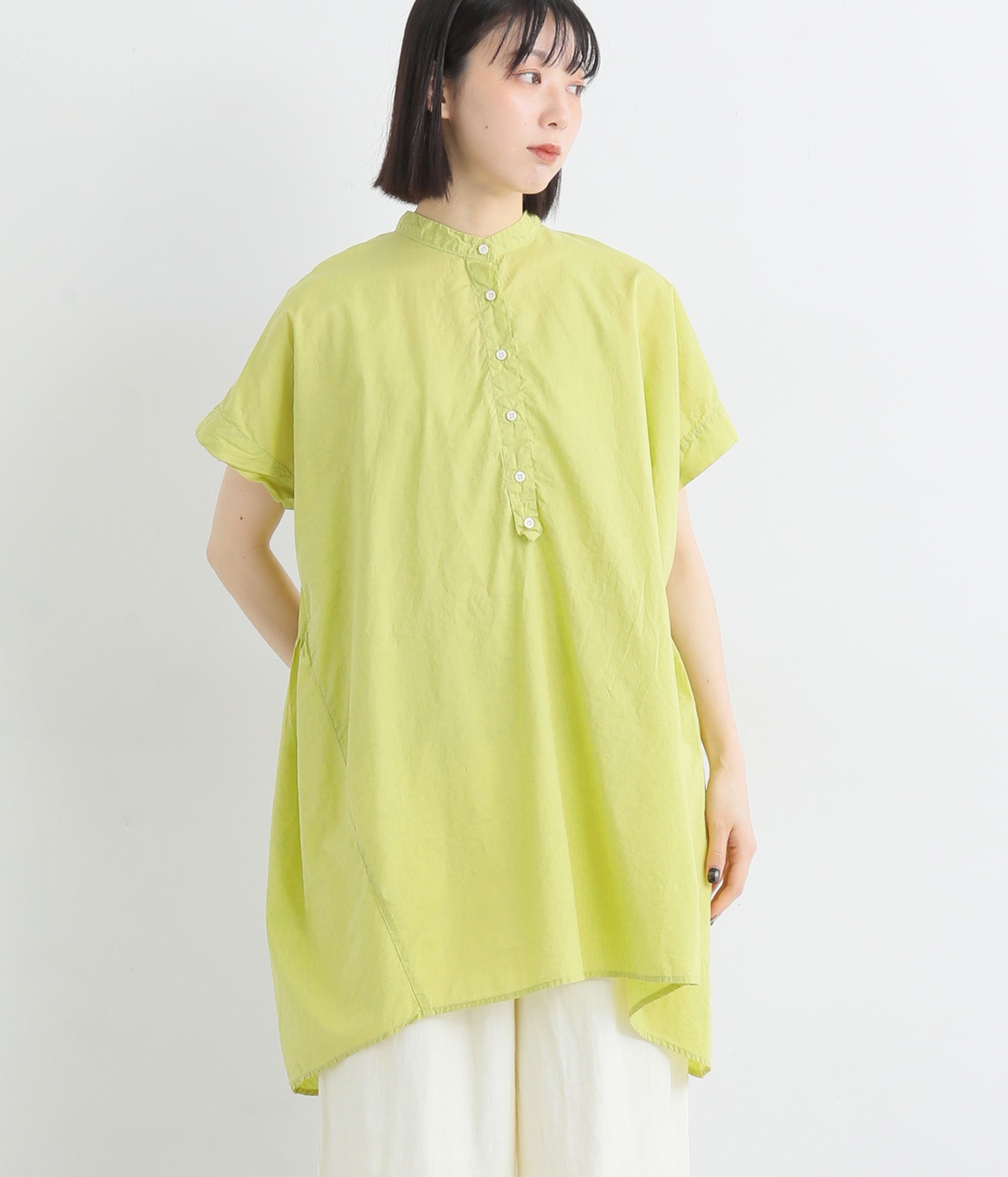 コットンローン日本製品染　バックギャザーチュニック(ライム-ONESIZE)